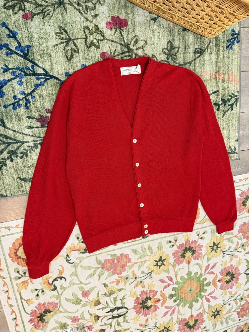 Vintage 90s Sansabelt Golf Red Button Cardigan Sweater Sz XL Tall Classic Preppy